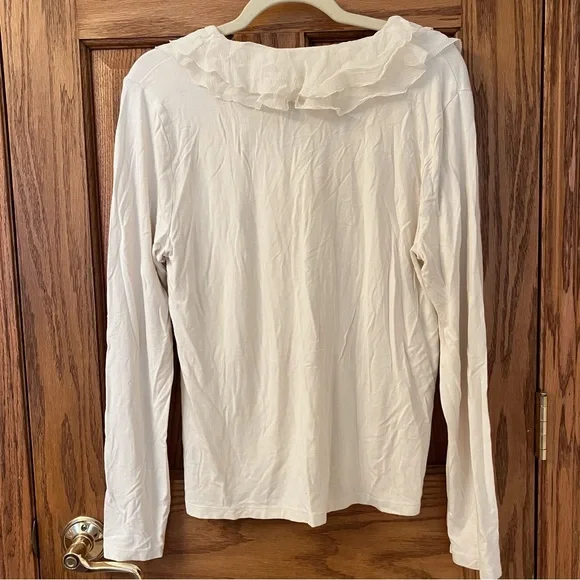 LAUREN Ralph Lauren Cream/White Ruffle Trim V-Neck Long Sleeve Shirt Siz… - Picture 6 of 7